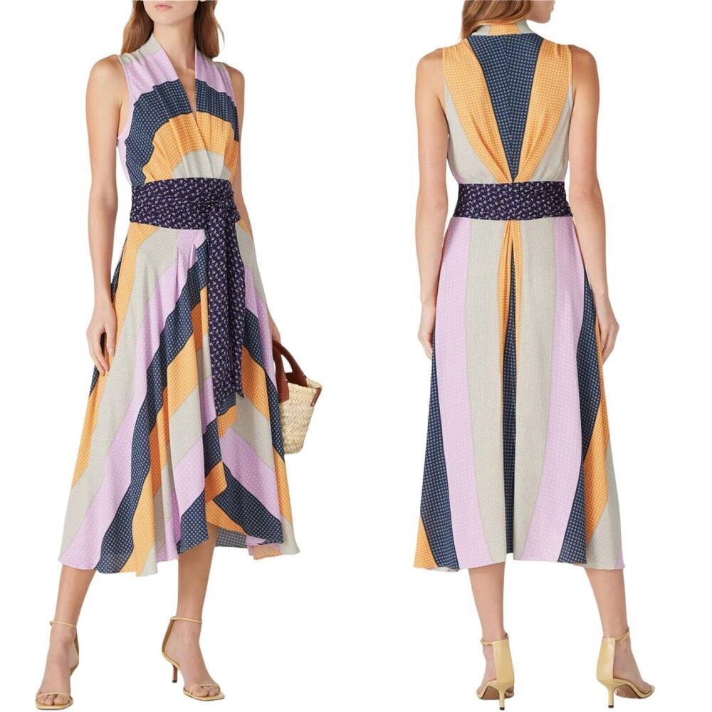 Nicole Miller Collection Women’s Midi Tie Wrap Dress Pastel Stripe Sleeveless M